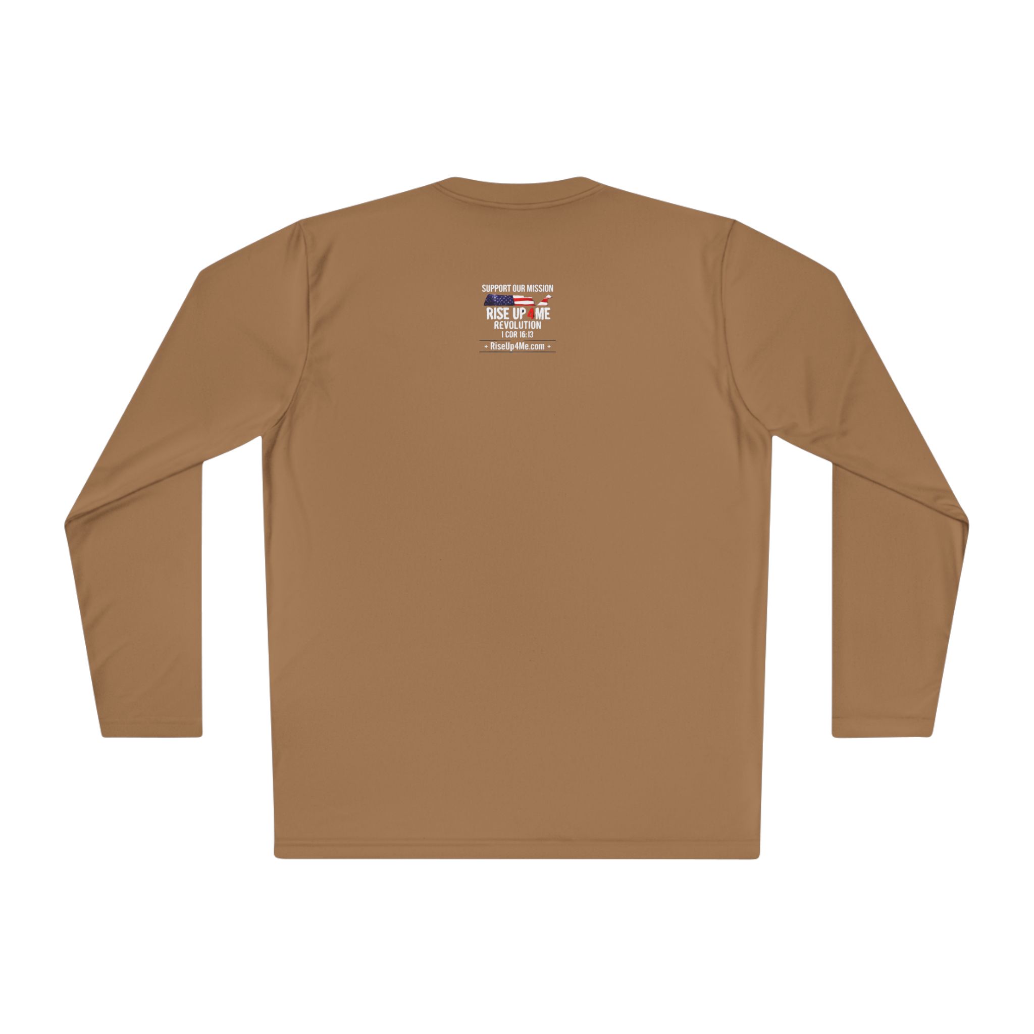 Workout Athletic Apparel Rise Up Revolution Long Sleeve Tee — Minimalist Emblem Front, Small Patriotic Back - Image 14