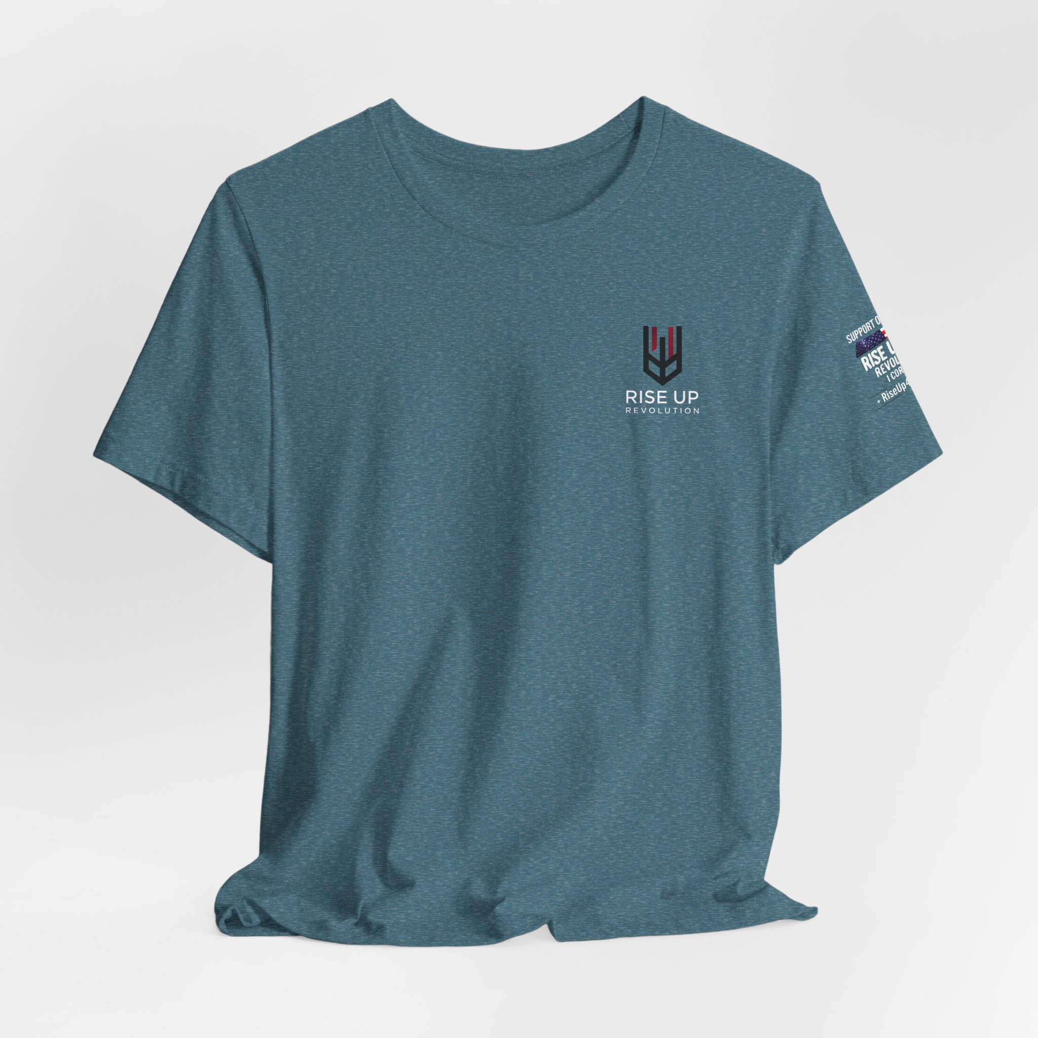Short Sleeve Crew Tee Rise Up Shield T-Shirt — Patriotic Military Tribute Tee - Image 40