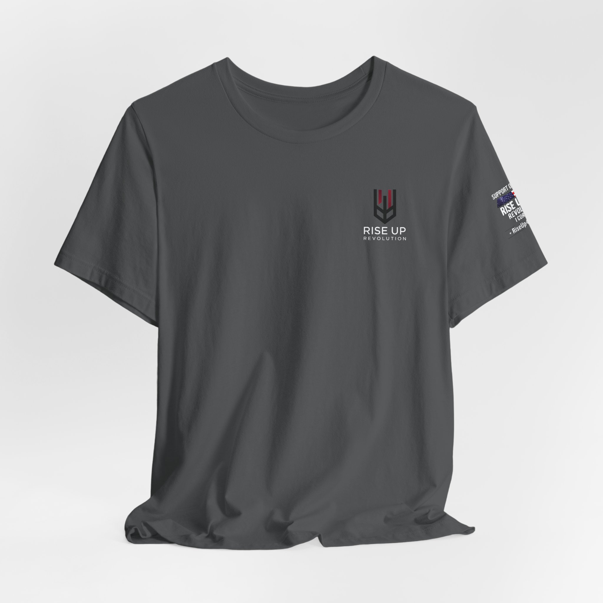 Short Sleeve Crew Tee Rise Up Shield T-Shirt — Patriotic Military Tribute Tee - Image 36