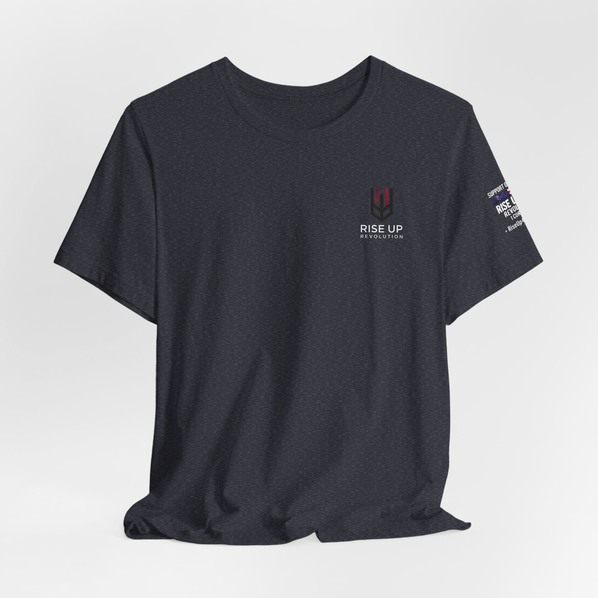Short Sleeve Crew Tee Rise Up Shield T-Shirt — Patriotic Military Tribute Tee - Image 44