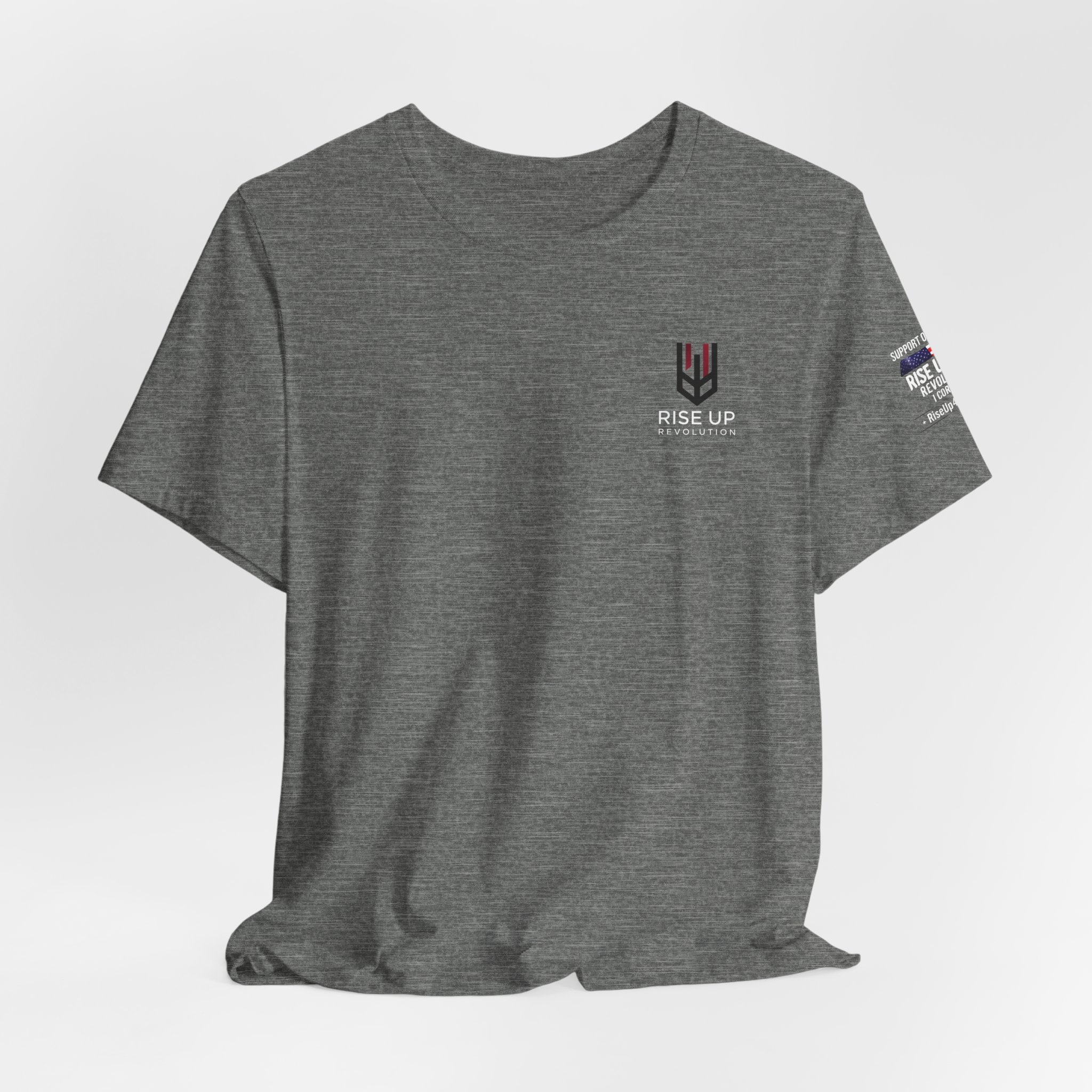 Short Sleeve Crew Tee Rise Up Shield T-Shirt — Patriotic Military Tribute Tee - Image 4